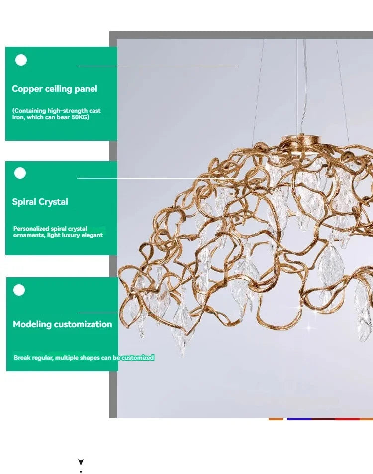 Decorbites™ Kupferkristall-Deckenleuchter für Ess- und Wohnzimmer – Rundes Astkristall-Beleuchtung