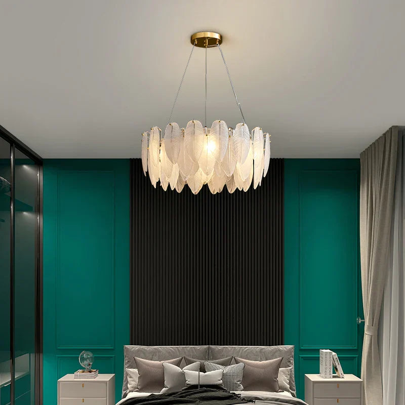 Gold Feather Chandelier Light