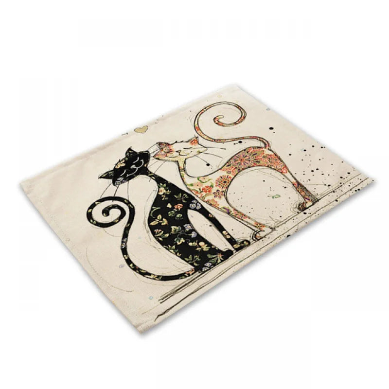 Decorbites™ Schwarze Katze Leinen-Platzset für Esstisch & Küchendekoration