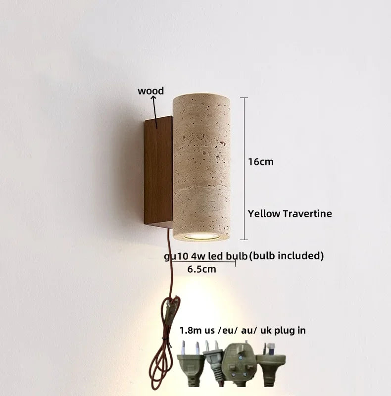Decorbites™ LED Wandlampe Gelber Travertin-Stein Schlafzimmer Arbeitszimmer Café Holz Basis Treppenlicht