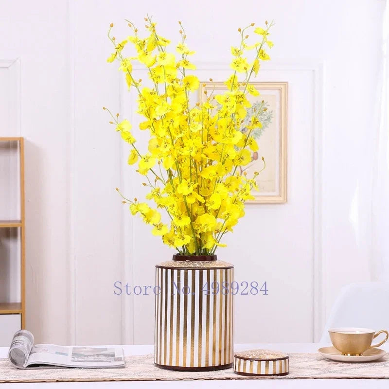 Decorbites™ Goldener Streifen-Keramikvase mit Deckel, moderne Aufbewahrungsglocke für die Hausdekoration