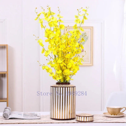 Decorbites™ Goldener Streifen-Keramikvase mit Deckel, moderne Aufbewahrungsglocke für die Hausdekoration