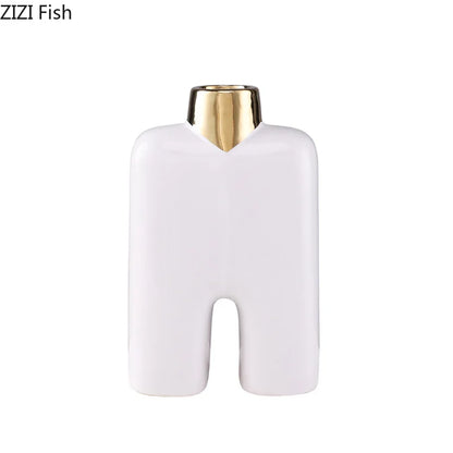 Decorbites™ Goldene Keramikvase Schreibtischdekoration Künstliche Blumenarrangement Ästhetische Raumvase