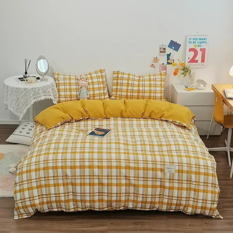 Cotton Grid Print Quilt Cover