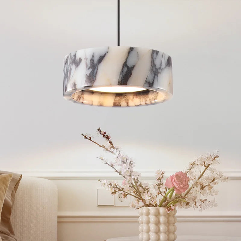 Black Natural Stone Round Pendant Light