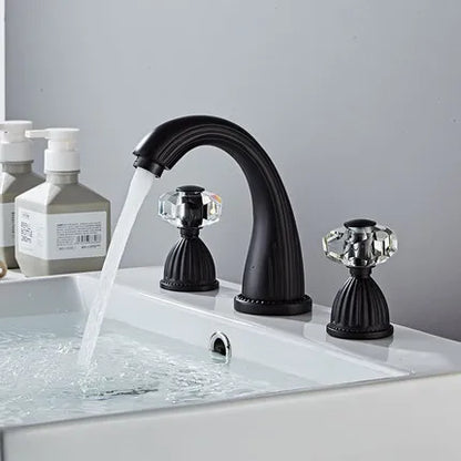 DecorBites™ Gold Crystal Handle Basin Faucet, 3 Hole Widespread Bathroom Sink Tap