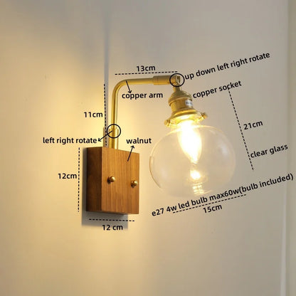 DecorBites™ Glass Copper LED Wall Lights Modern Bedside Lamp Applique Da Parete