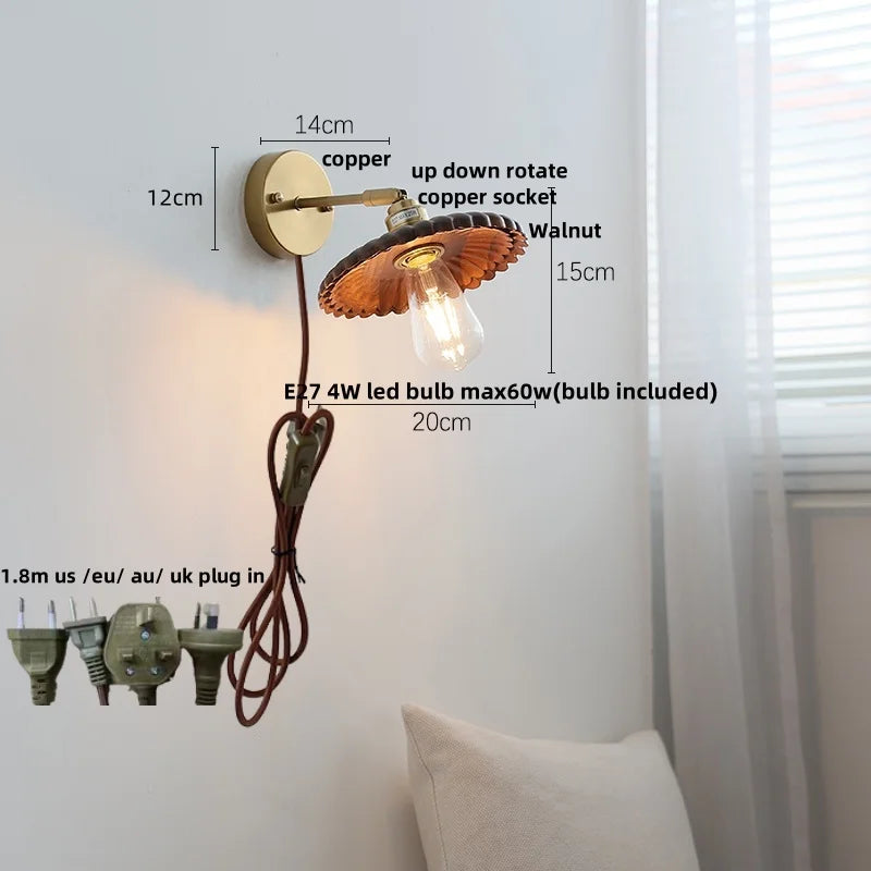 Decorbites™ LED Wandleuchte aus Walnussholz mit Zugschalter Moderner japanischer Stil Spiegelleuchte