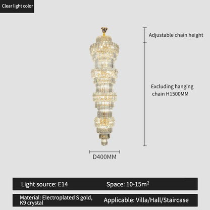 Decorbites™ Elegante Kristall-Hohl-Lang-Lüster für Duplex-Wohnzimmer und Treppenhaus