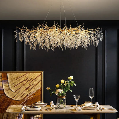 Decorbites™ Kristallzweig LED Hängeleuchter - Goldene Aufhänge Lampe für luxuriöses Esszimmer