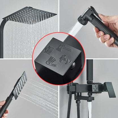 Decorbites™ Schwarze Messing-Duscharmatur-Set mit drehbarem Badewannen-Auslauf und Regendusche-Säule