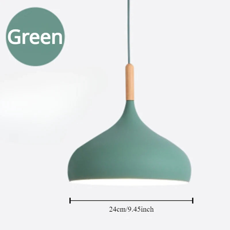 Modern Macaron Aluminum Pendant Light With Wood Accent