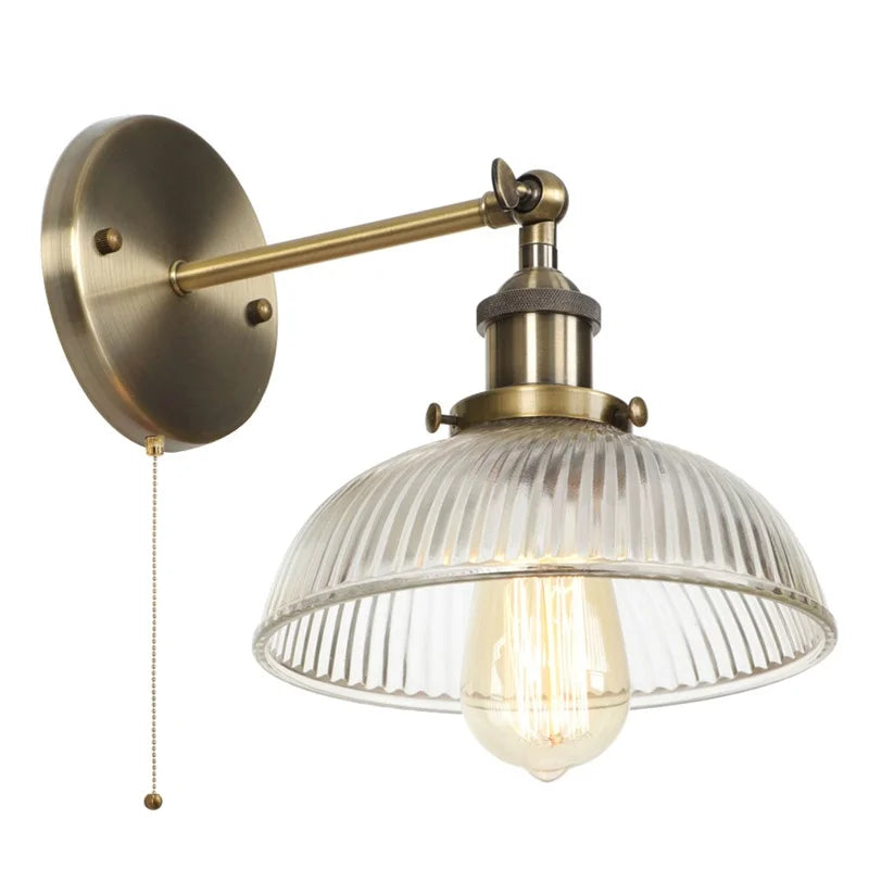 Decorbites™ Glas-Industrie-LED-Wandleuchte mit Zugschalter, Vintage-Nachttischlampe