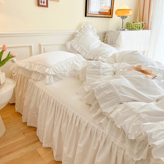 Decorbites™ Koreanische Prinzessin-Stil Doppelfalte-Bettwäsche-Set für Queen- und King-Bett