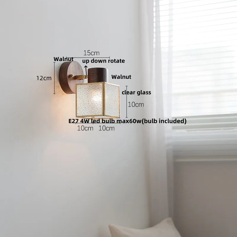 Decorbites™ Klare Glas LED Wandlampe Walnuss-Holz Schlafzimmer Wohnzimmer Modernes Armatur