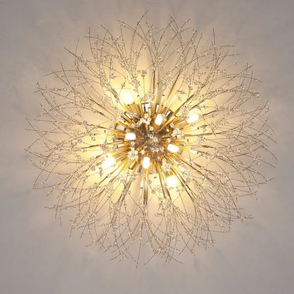 DecorBites™ Golden Löwenzahn-Kristallkronleuchter: Warme nordische LED-Deckenleuchte für romantisches Wohnzimmer.