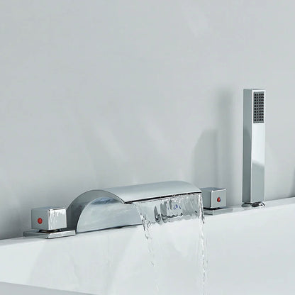 Decorbites™ Schwarze Messing Wasserfall Badewannenarmatur mit drei Griffen Heiß-Kalt-Mischer