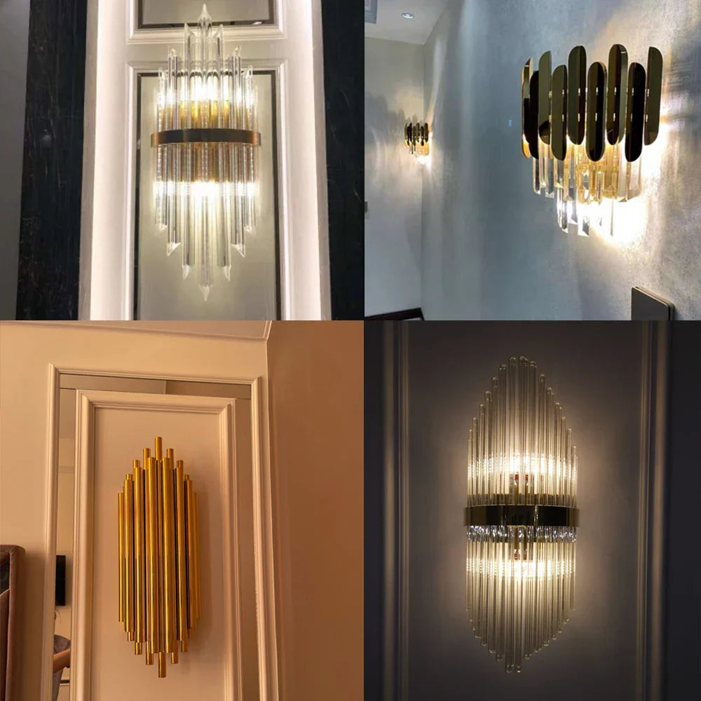 DecorBites™ Golden Crystal Wall Lamp: Elegant LED Sconce for Bedroom, Living Room, Bathroom