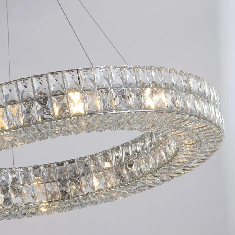 Gold Crystal Ring Chandelier Long L110cm