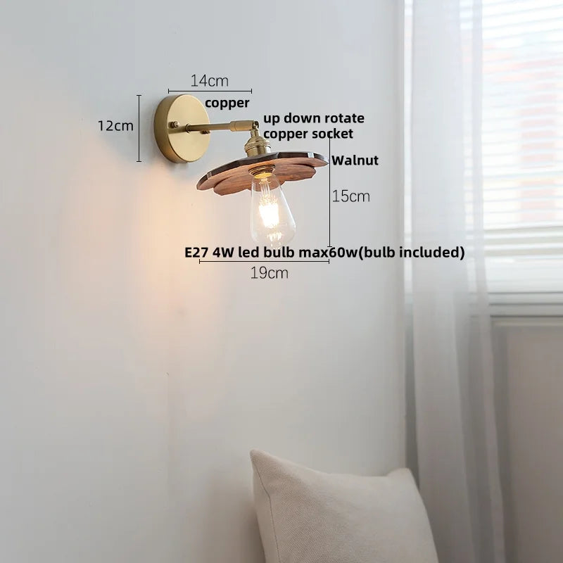 Decorbites™ LED Wandleuchte aus Walnussholz mit Zugschalter Moderner japanischer Stil Spiegelleuchte