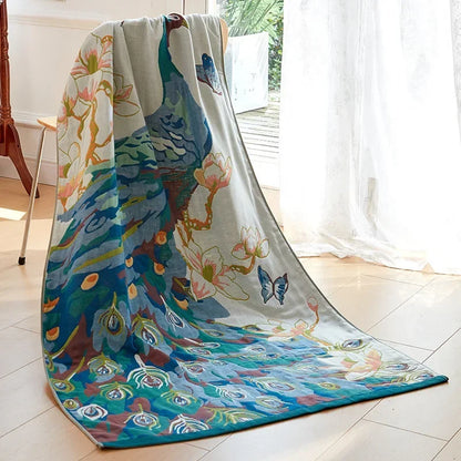 Decorbites™ Baumwoll-Gaze-Pfau-Badhandtuch - Weich, hautfreundlich, schnell trocknend - 90x180 cm