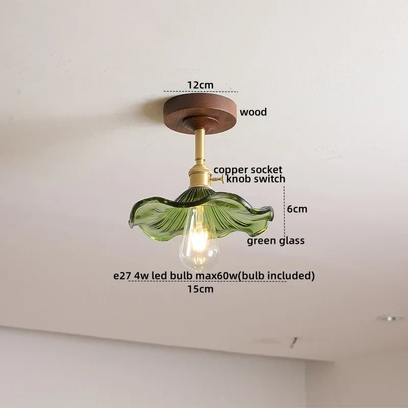 Nordic Glass Wood Ceiling Light For Foyer