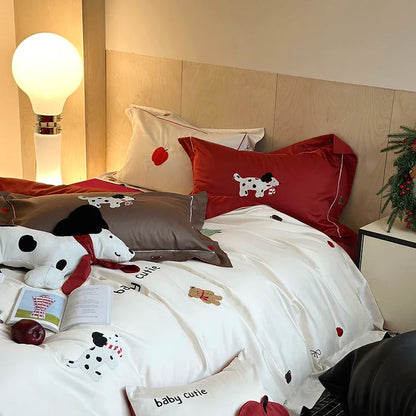 DecorBites™ King Bear Embroidered Cotton Bedding Set - Luxury Duvet Cover with Bed Sheet