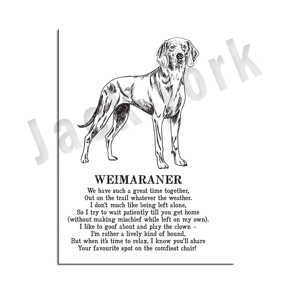 Decorbites™ Hunderassens-Gedichtposter-Sammlung: Vizsla, Pomeranian, Manchester Terrier und mehr