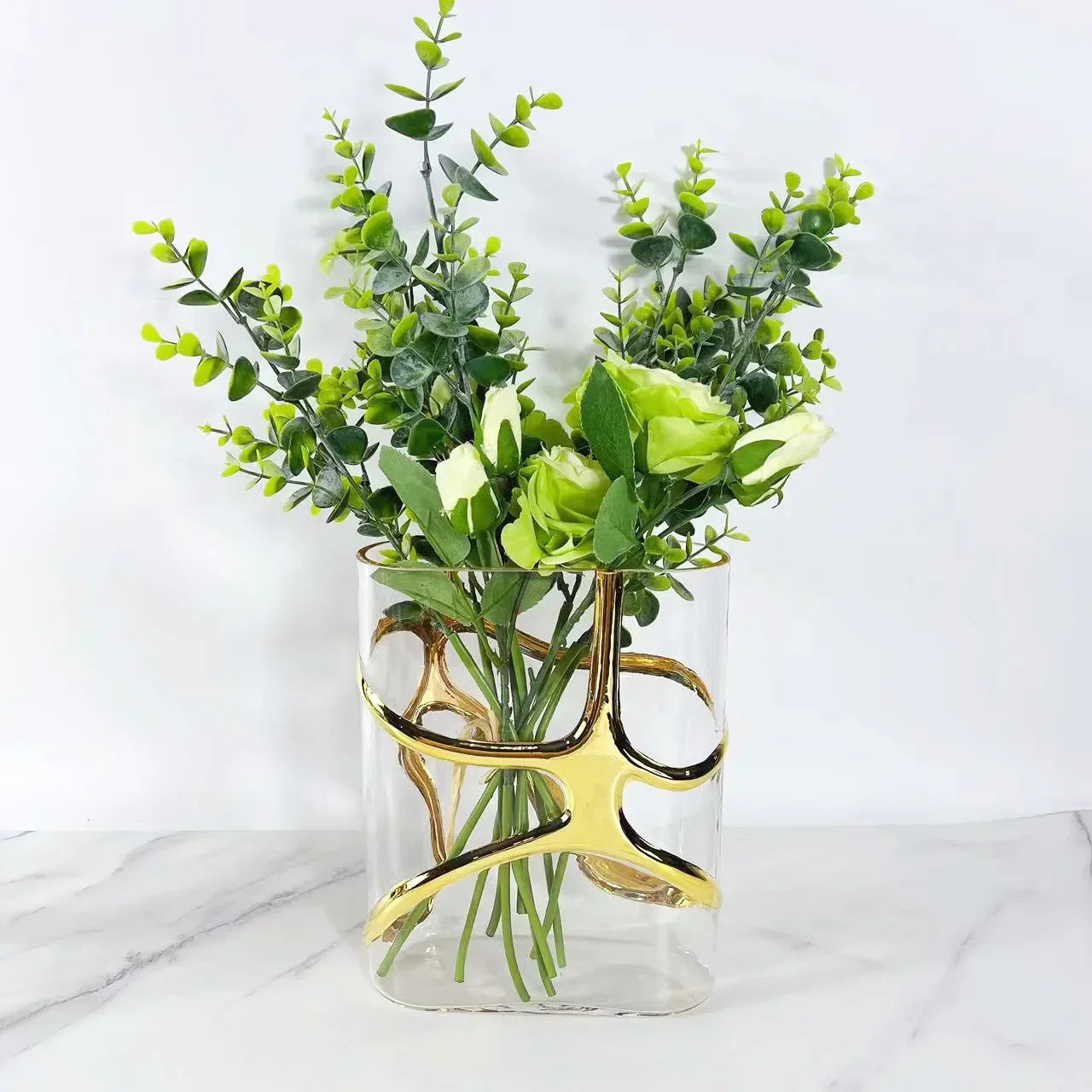 DecorBites™ Gold-Edged Glass Vase with Geometric Patterns for Home Decor