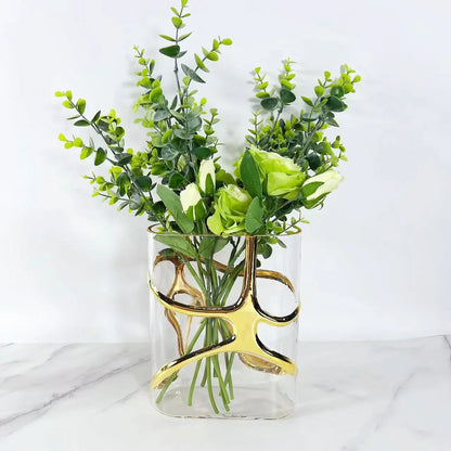 DecorBites™ Gold-Edged Glass Vase with Geometric Patterns for Home Decor