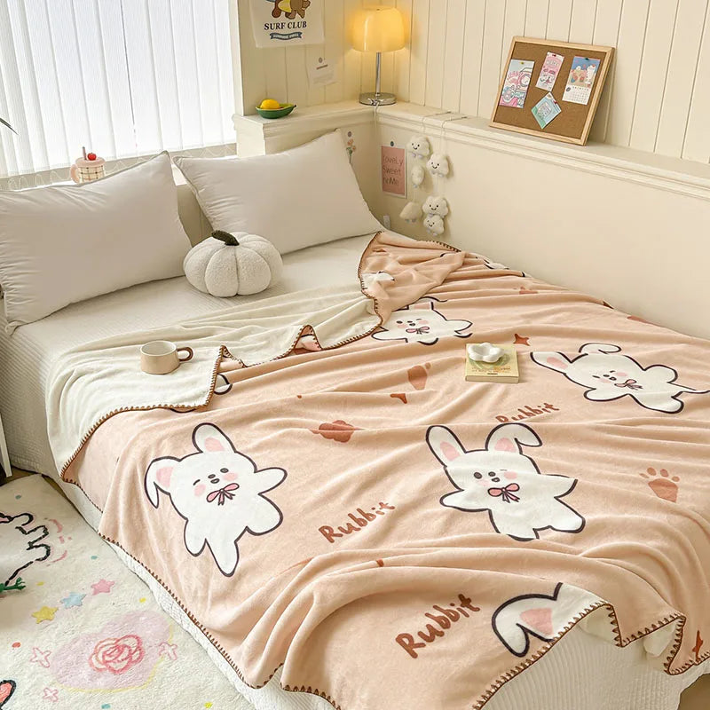 DecorBites™ Cozy Milk Velvet Blanket: Cute Pattern, Warm, Multi-Functional Sofa & Travel Shawl