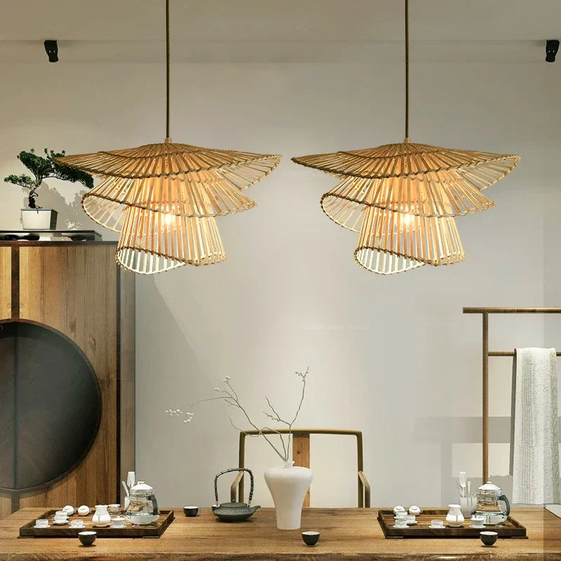 Decorbites™ Bambus-Rattan-Hängeleuchte Geflochtener Kronleuchter Korb-Lampe