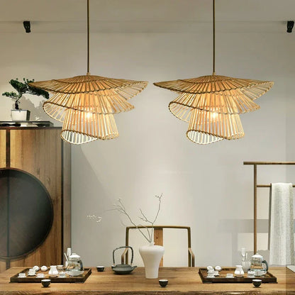 Decorbites™ Bambus-Rattan-Hängeleuchte Geflochtener Kronleuchter Korb-Lampe