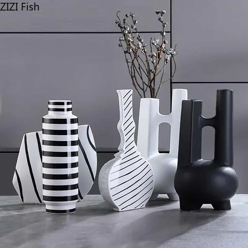 Decorbites™ Elegante gestreifte Keramikvase für TV-Schrank Handwerk Hydroponik Heimdekoration Geschenk