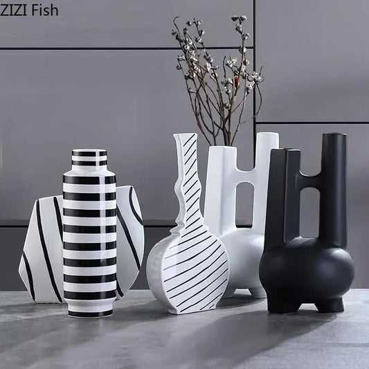 Decorbites™ Elegante gestreifte Keramikvase für TV-Schrank Handwerk Hydroponik Heimdekoration Geschenk