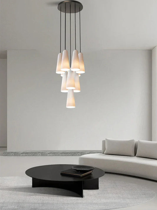 Decorbites™ Elegante weiße Glasbecher-Kronleuchter für luxuriöses Wohnzimmer