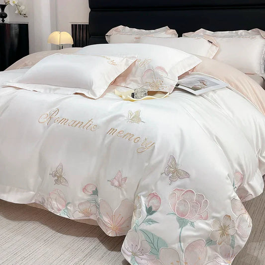 Decorbites™ Bestickte Blumen Schmetterling Bettwäsche-Set - 4 Stk.