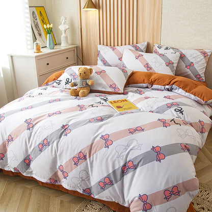 Decorbites™ Süßes Katzenbären-Druck-Bettwäsche-Set – Einzelbett Queen, modisches Design für Jungen und Mädchen