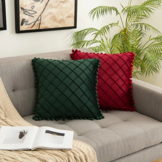 DecorBites™ Corduroy Striped Pompom Pillowcase for Bedroom Sofa Living Room