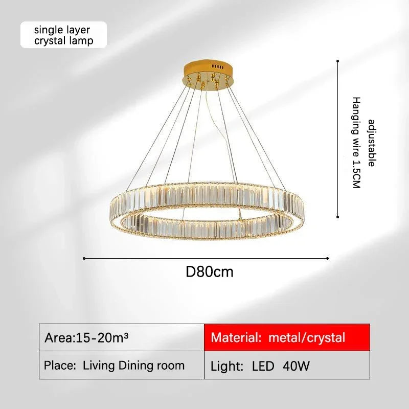 Decorbites™ Golden Crystal Kronleuchter: Nordisch Modern Luxuriöser LED-Hängender Halo für das Wohnzimmer
