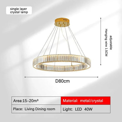 Decorbites™ Golden Crystal Kronleuchter: Nordisch Modern Luxuriöser LED-Hängender Halo für das Wohnzimmer