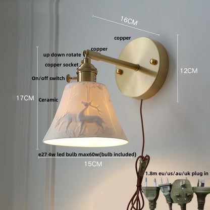 DecorBites™ Copper LED Sconce Wall Lamp Pull Chain Switch Nordic Modern Ceramic Mirror Light