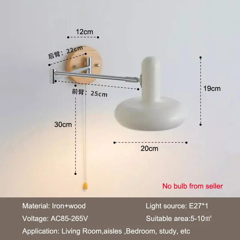 DecorBites™ Cream Rocker Arm Wall Lamp: Vintage Telescopic Reading Lamp for Bedroom Study