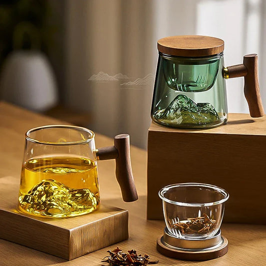 Decorbites™ Glas-Teetassen-Set mit Holzgriff: Hochwertig & hitzebeständig für Pu'er-Tee