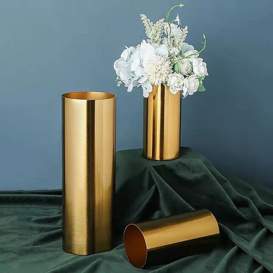 Decorbites™ Vergoldete Zylinder-Vase Schreibtisch-Dekoration - Minimalistisches modernes Wohnaccessoire & Blumenarrangement