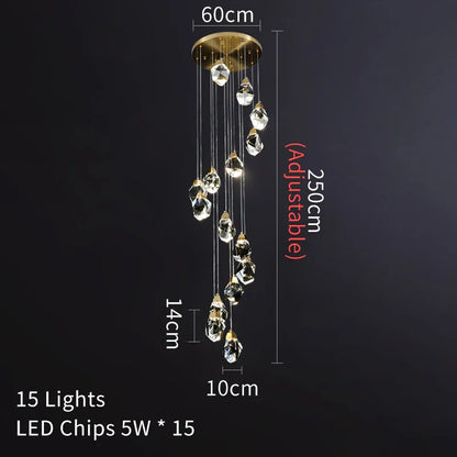 DecorBites™ Crystal LED Chandelier: Modern Staircase & Living Room Pendant Light Fixture