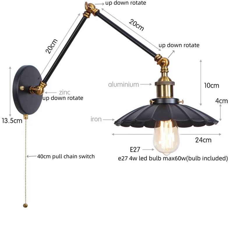 Gold Pull Chain Wall Lamp