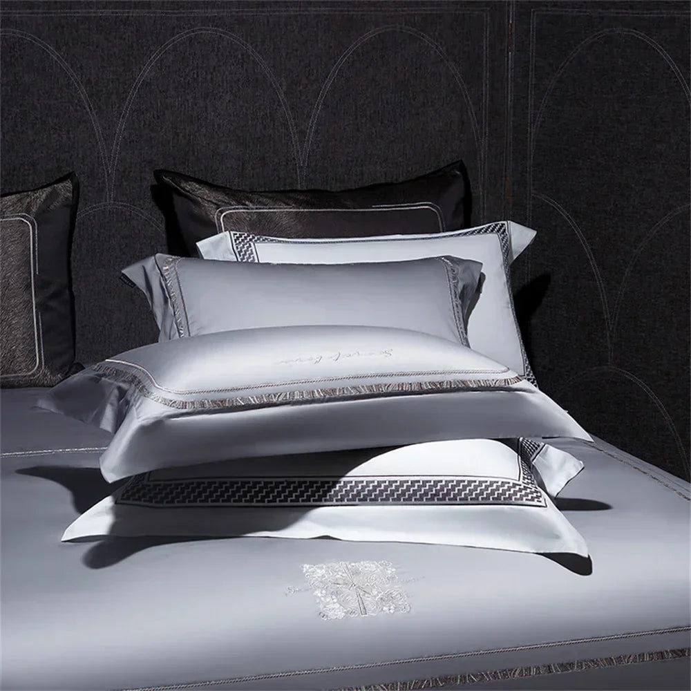 Decorbites™ Baumwoll-Satin-Jacquard-Stickerei-Bettwäsche-Set mit elastischem Spannbettlaken & Daunendeckelbezug