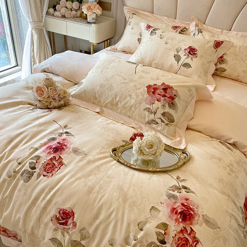 Decorbites™ Französisches Vintage-Rosen-1000TC-Ägyptische-Baumwoll-Bettwäsche-Set
