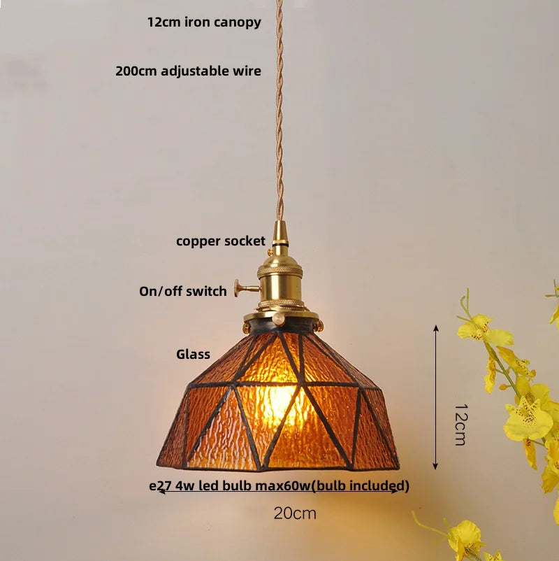 Amber Glass Pendant Light Walnut Accent Bar Style